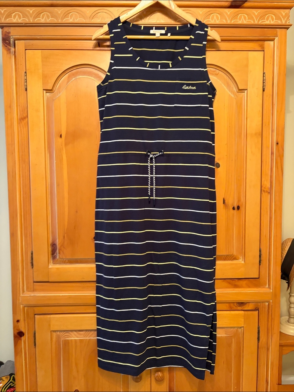 Barbour Navy Dress with Yellow and White Stripes